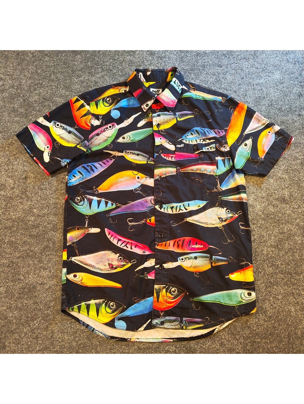 Neff Men’s Small Fishing Lures Button-Up Shirt Colorful Novelty Print